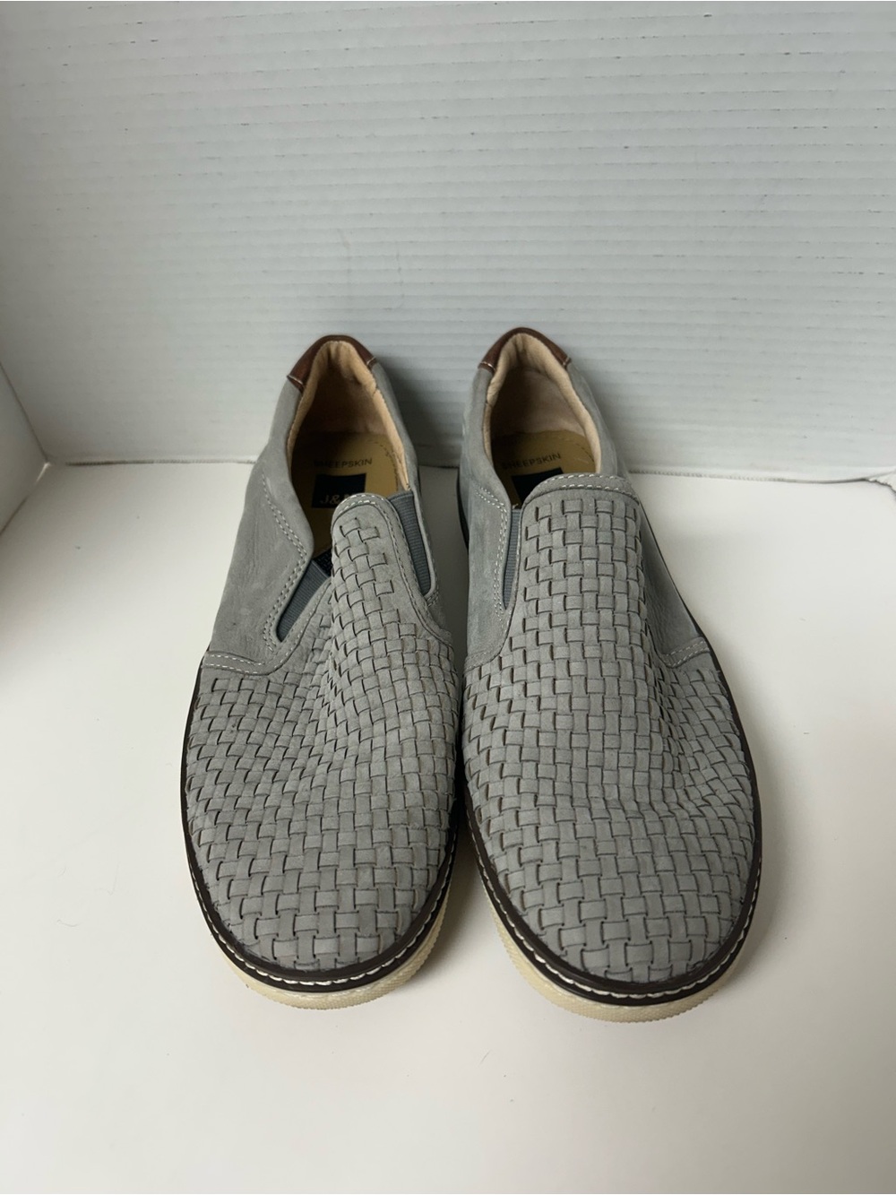 Johnston & Murphy McGuffey Woven Slip On Loafers Grey Leather Sheepskin 10.5